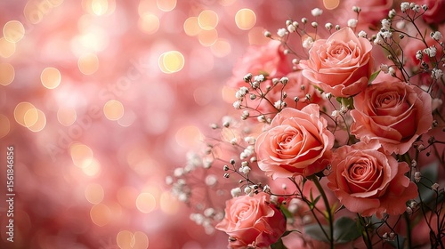 Delicate bouquet of peach roses with soft bokeh.