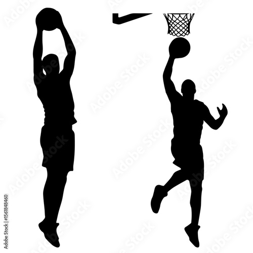 Basketball player slam dunk silhouette. Vector icon of an athlete in action for sports concepts.
