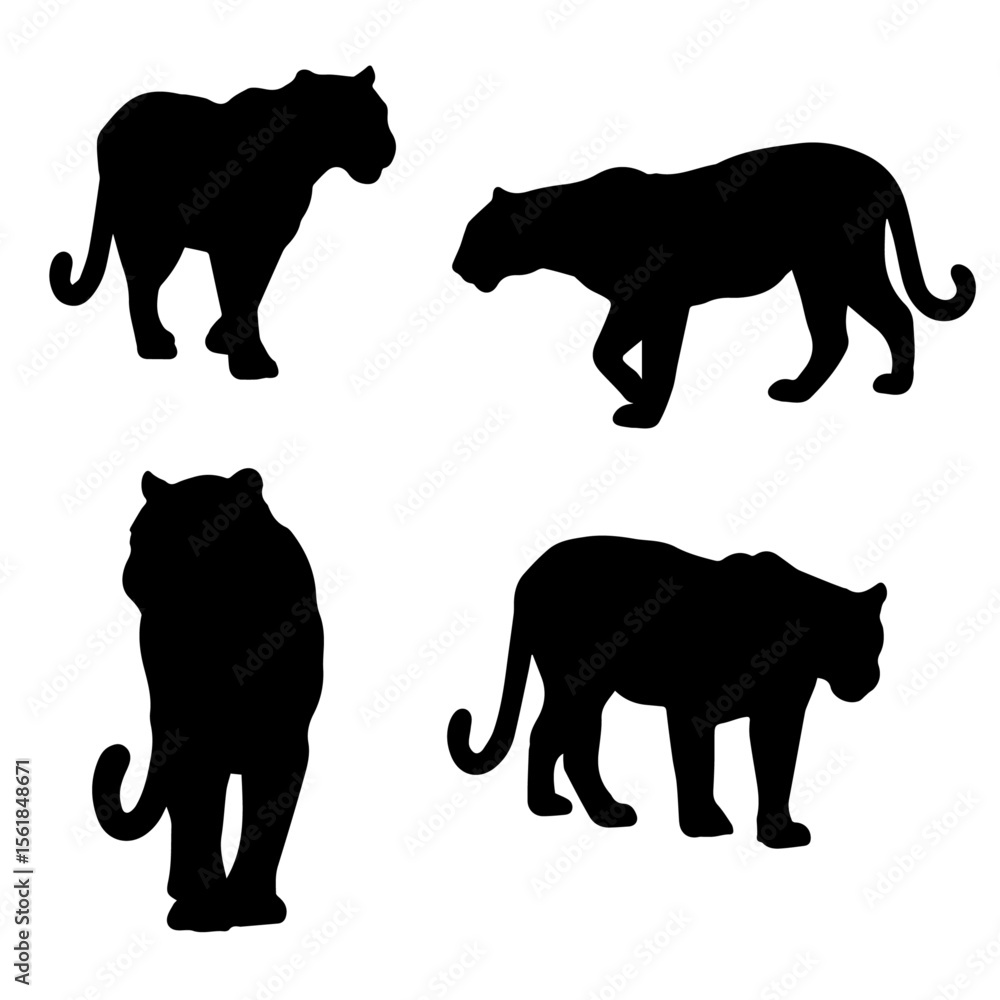 Naklejka premium Leopard or jaguar silhouette set. Vector icons of a wild spotted big cat for safari and wildlife concepts.