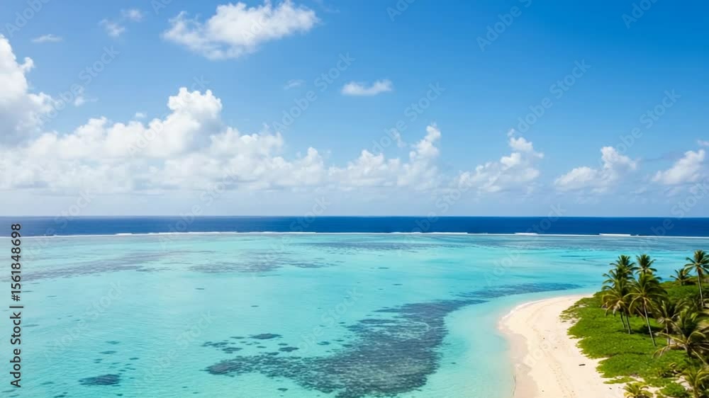 Tranquil beach view with turquoise waters and palm trees Tranquil beach view with turquoise waters and palm trees