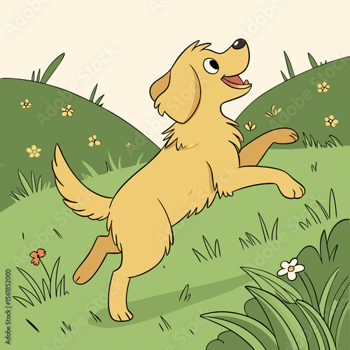  Golden Retriever Puppy Leaping in Grass