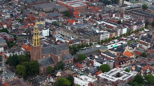 An panorama Aerial view of the old town of the harbour city Groningen in the Netherlands on a sunny day in summer.