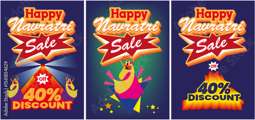 happy navratri sale calligraphy logo unit poster benar hoding mokap sale