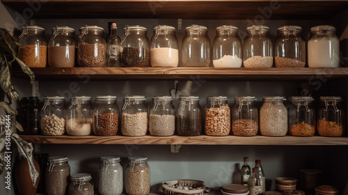 Wallpaper Mural A well-organized pantry shelf with glass jars. Torontodigital.ca