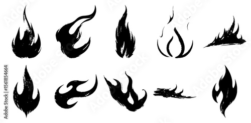 Black ink brush style flame illustrations collection vector