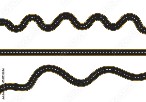 A straight and winding road awaits you. This template features seamless asphalt roads. Perfect for a highway or roadway backdrop. Enjoy this vector illustration.