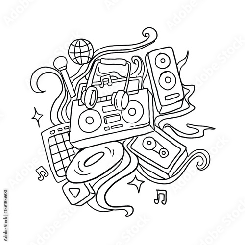 A mix of music equipment