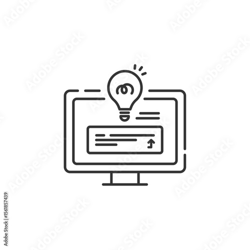 プロンプト入力で生成AIとアイデアを生み出すベクターアイコン (線画、モノクロ)