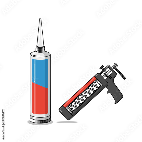 Caulking gun and tube of silicone sealant for repairs