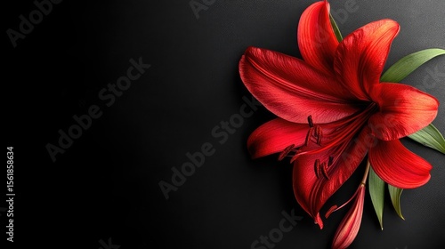 red, flower , black background