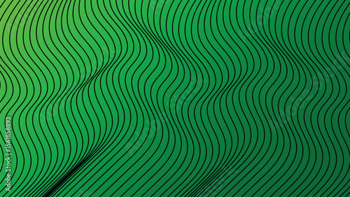 Abstract Green Waves With Black Lines Creating a Fluid Visual Texture