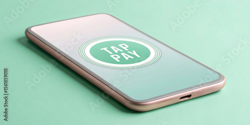 Smartphone displaying a tap-to-pay graphic on a mint green background.