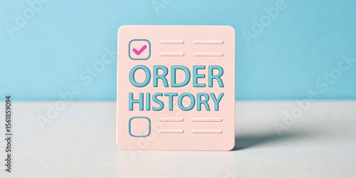 Order history graphic with checkmark on a pastel background.