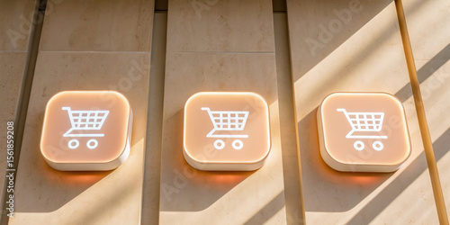 Shopping cart icons on a textured background.