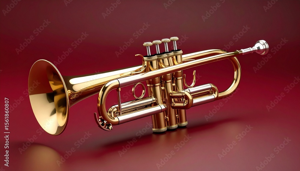 Fototapeta premium trumpet isolated on maroon background 