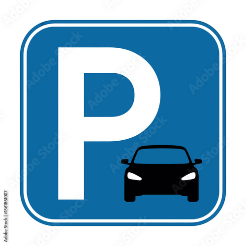 Simple Parking Sign Icon Rounded Design, Blue and White