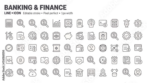 A Collection of 48 Banking and Finance Line Icons Perfect for Websites and Apps