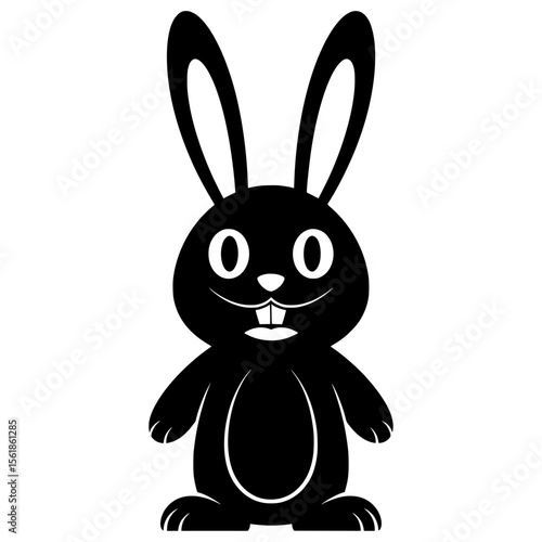 A silhouette illustration of a cute cartoon rabbit standing upright, with characteristic prominent front teeth. 