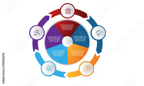 Collection of vector circle chart infographic templates for presentations, advertising, layouts, annual reports. 5 options, steps, parts	
