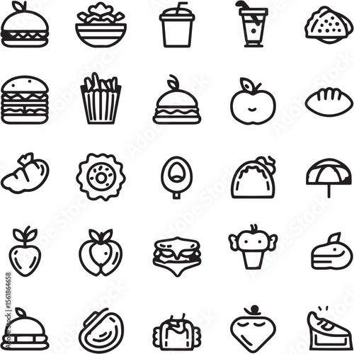 Food Black Line Editable Icons set