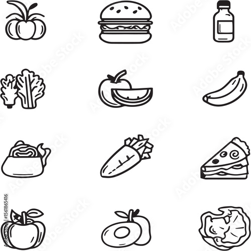 Food Black Line Editable Icons set