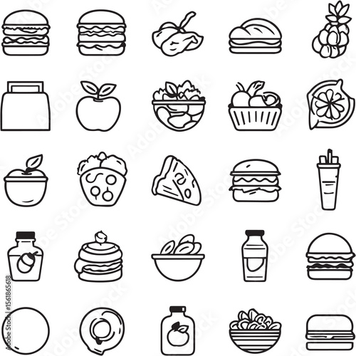 Food Black Line Editable Icons set