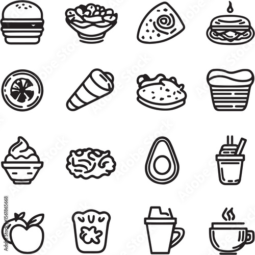 Food Black Line Editable Icons set