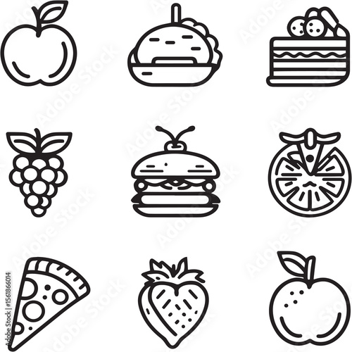 Food Black Line Editable Icons set