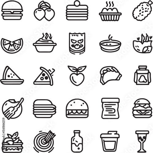 Food Black Line Editable Icons set