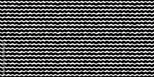 Seamless wavy stripe pattern in black and white. Bold horizontal lines form a...
