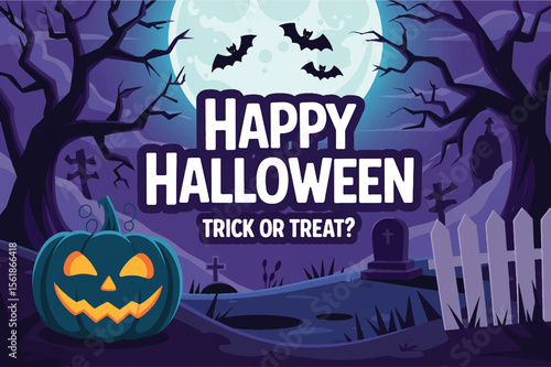 Halloween pumpkin night vector illustration with spooky autumn elements