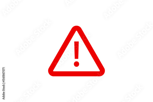Red triangular warning sign with an exclamation mark isolated on transparent background