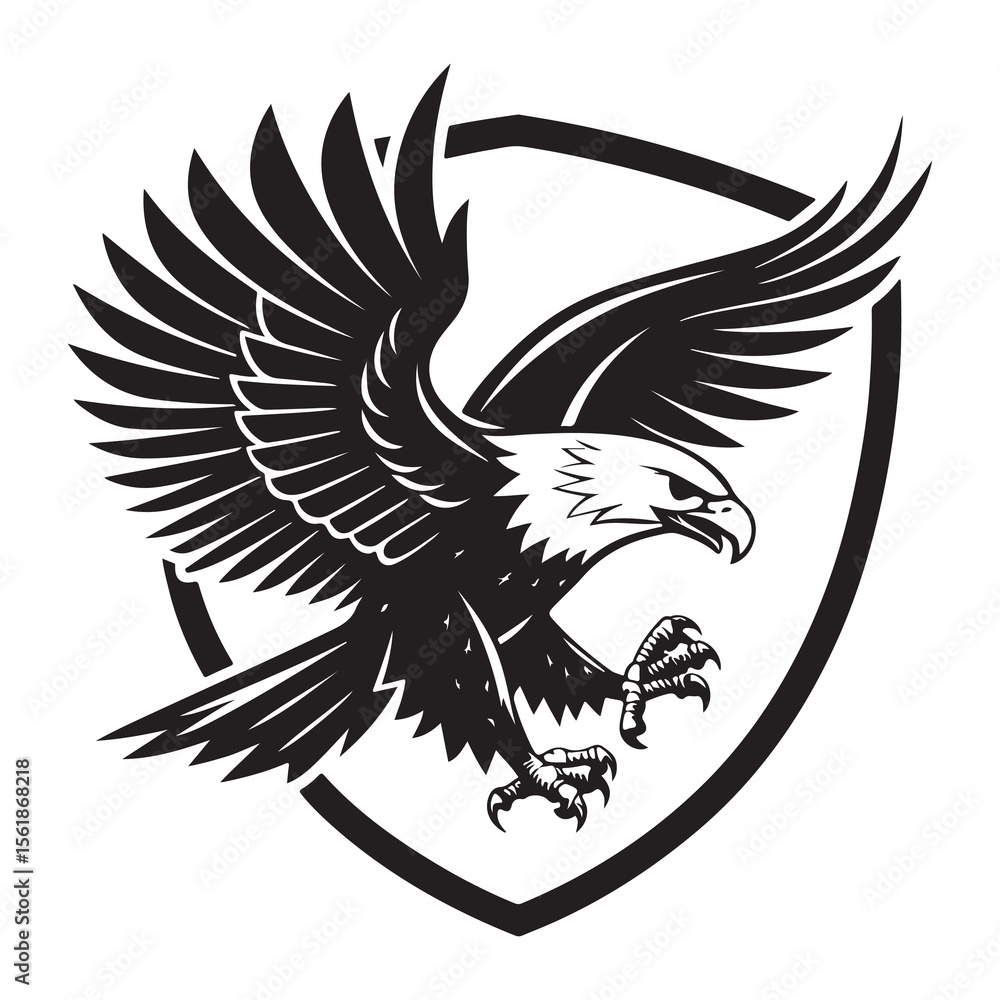 Obraz premium Eagle silhouette with spread wings flying symbol vector design