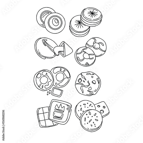 Hand drawn sketch of assorted food items