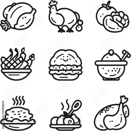 Food Black Line Editable Icons set