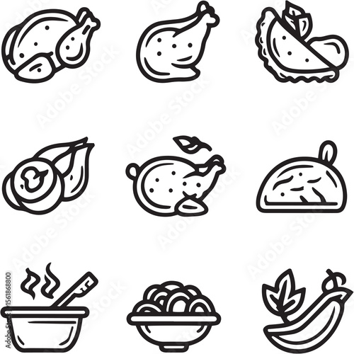 Food Black Line Editable Icons set