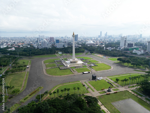 Jakarta city with a large monument Monas in the center