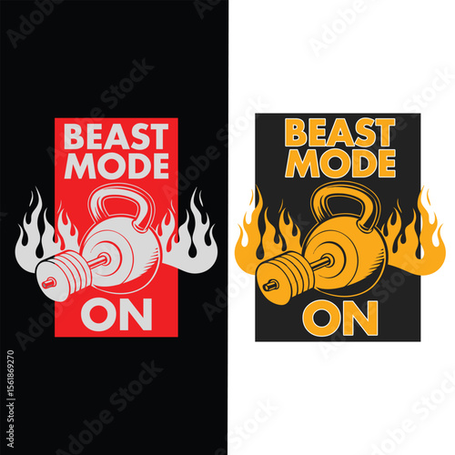 Beast Mode On, Gym Fitness Motivational Typography T-Shirt Design