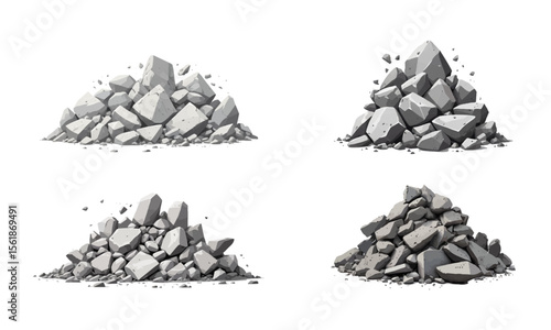 Set of rubble and sharp rocks, vector illustration