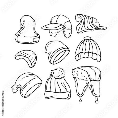 Hand-drawn winter hats