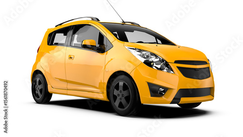 Yellow Compact Hatchback Car - Modern City Vehicle Isolated on Transparent Background