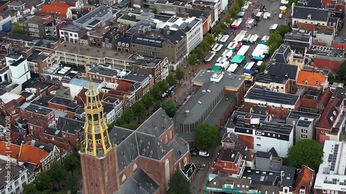 An panorama Aerial view of the old town of the harbour city Groningen in the Netherlands on a sunny day in summer.