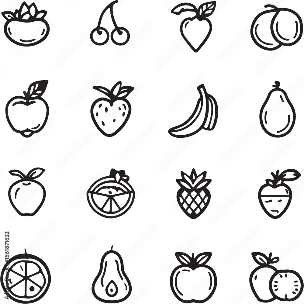 Fototapeta premium Fruit Black Line Editable Icons
