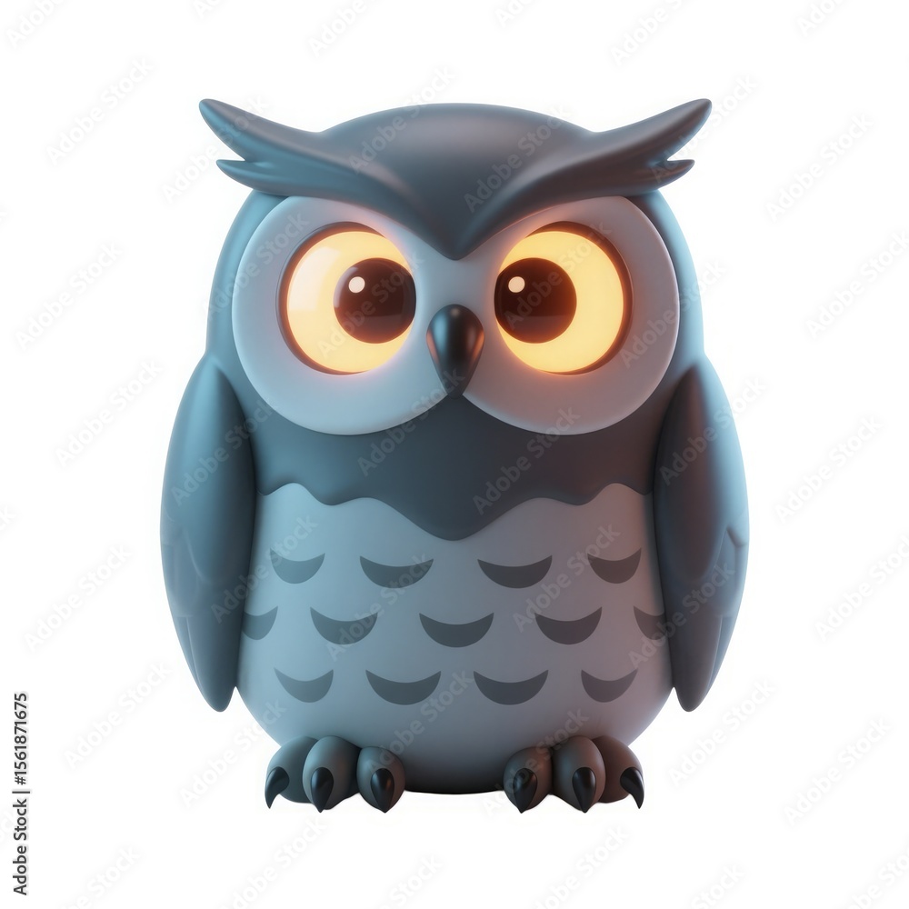 Fototapeta premium Wise Owl: A captivating illustration of a wide-eyed owl in a whimsical setting, its expressive eyes radiating knowledge and insight. 