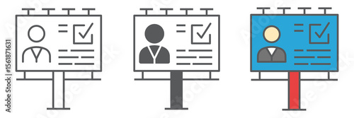 Agitation billboard icon collection, election and vote, billboard sign vector set graphics, editable stroke linear icon, eps 10