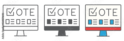Online voting icon collection, election and online vote, monitor sign vector set graphics, editable stroke linear icon, eps 10