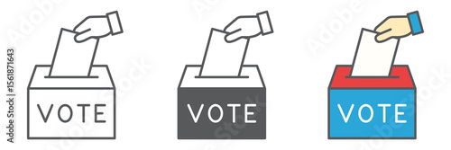 Hand voting ballot box icon collection, election and vote, vote box sign vector set graphics, editable stroke linear icon, eps 10