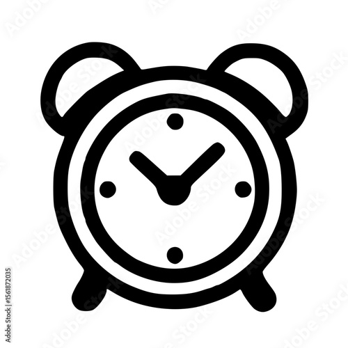 Classic Alarm Clock Icon in Minimal Black Line Art Vector Illustration