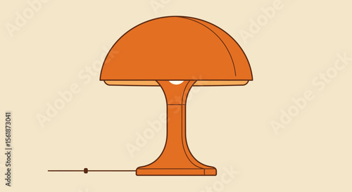 A minimalist illustration of a mid-century modern orange table lamp.