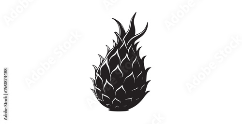 Striking black dragon fruit silhouette with detailed scales and texture